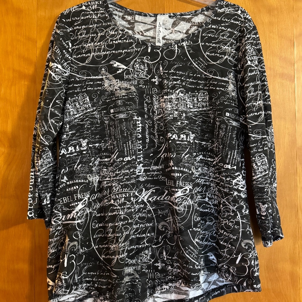 LuluB Asymmetrical Tunic -- Vintage Script Print (sm)
